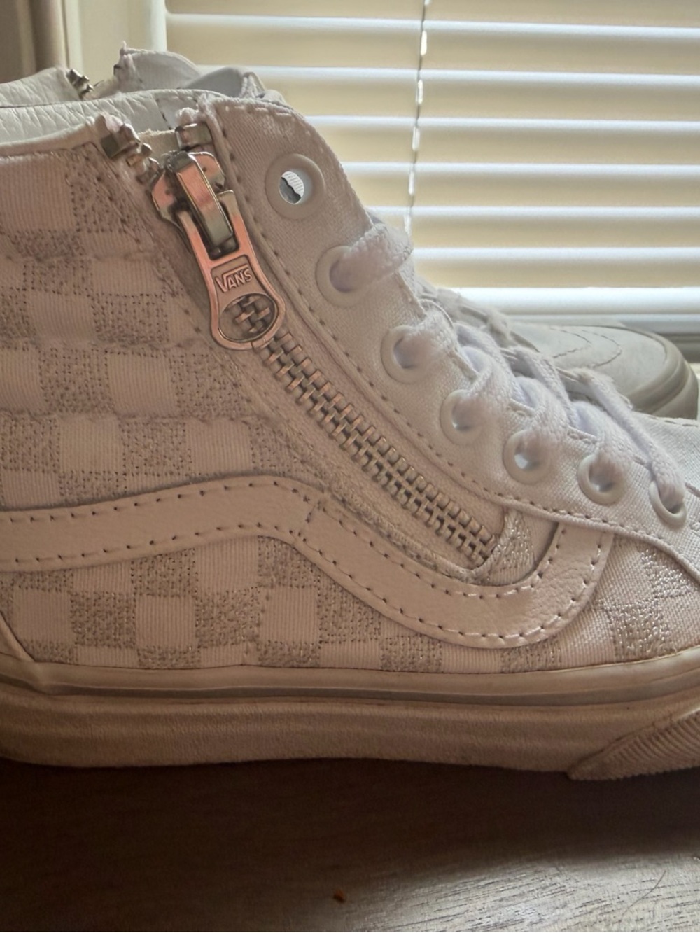 Vans Kids' White Checker High-Top Sneakers with Side Zipper